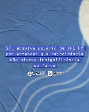 Imagem com arte gráfica, em tons de azul, com título e as logos da DPE-PR e do NUPEP.