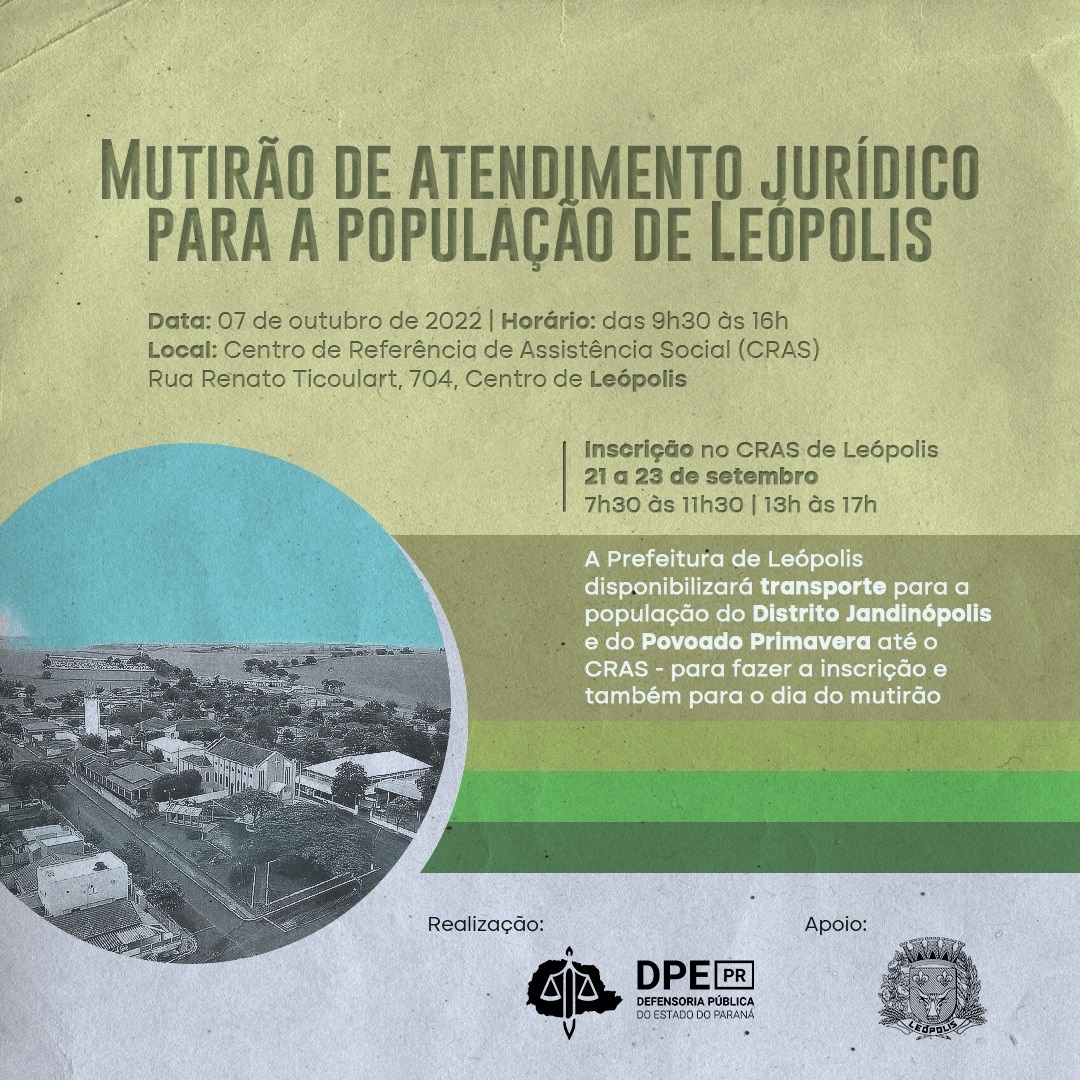 DPE-PR realiza mutirão de atendimento jurídico geral para a população de Leópolis