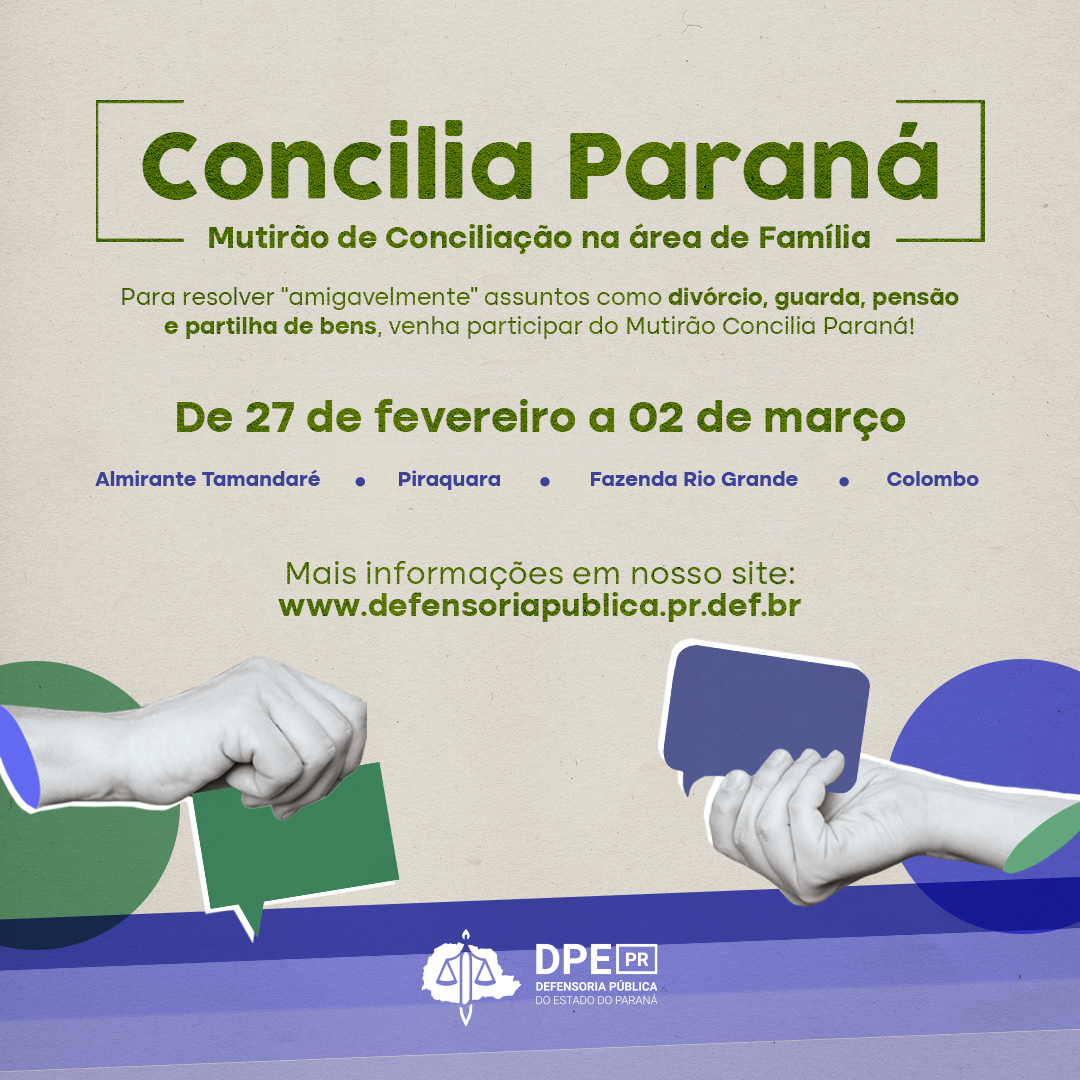 Defensoria Pública do Paraná leva mutirões na área da Família a Almirante Tamandaré, Piraquara, Fazenda Rio Grande e Colombo