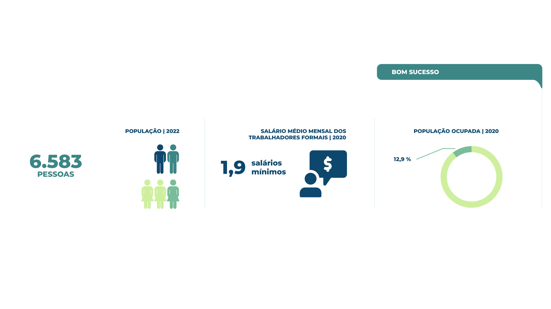 Infográfico com o perfil socioeconômico de Bom Sucesso.