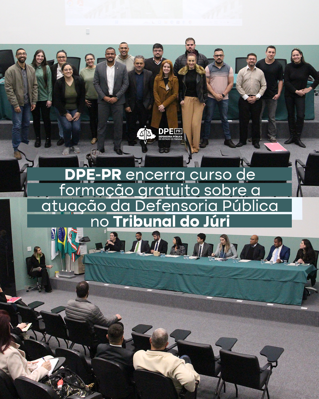 Imagem com fotos do curso sobre a atuação da Defensoria Pública no Tribunal do Júri.