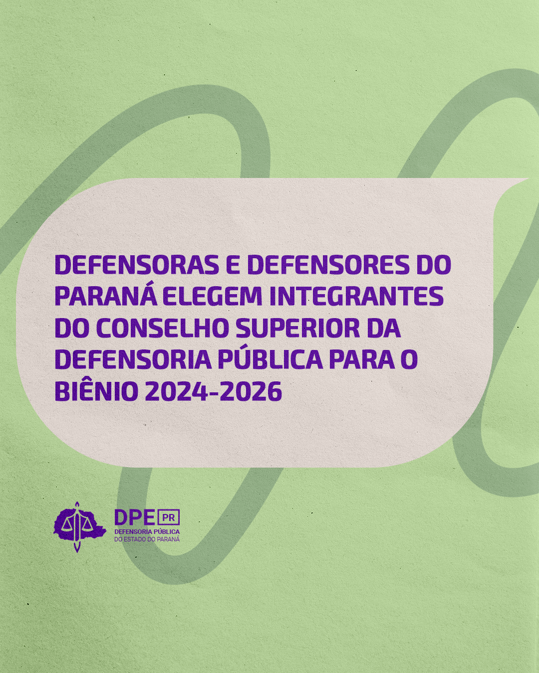 Imagem com fundo em verde claro e textura de papel com algumas linhas orgânicas em um verde mais escuro. Ao centro, um balão de fala em tom de bêge, no balão, o título da matéria. Abaixo, o logo da Defensoria.