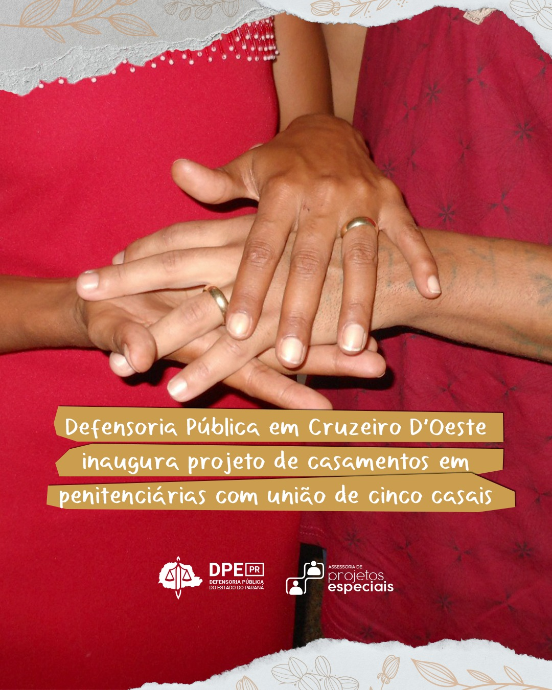 Imagem com foto do casamento coletivo em Cruzeiro D'Oeste.