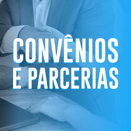 imagem com um aperto de mão e texto: convênios e parcerias