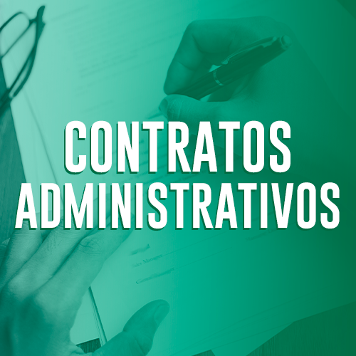 imagem de uma mão segurando uma caneta e com o texto: contratos administrativos