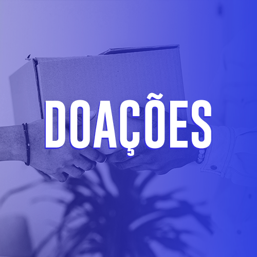 imagem de uma mão segurando uma caixa e com o texto: doações