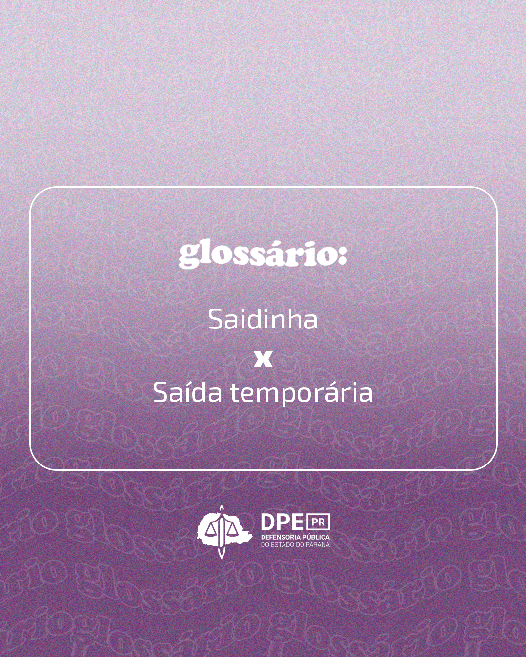 Imagem com fundo gradiente roxo e quadro escrito o tema do glossário.