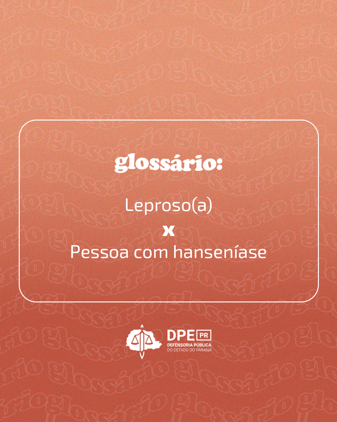 Fundo gradiente laranja com quadro escrito o tema do glossário.