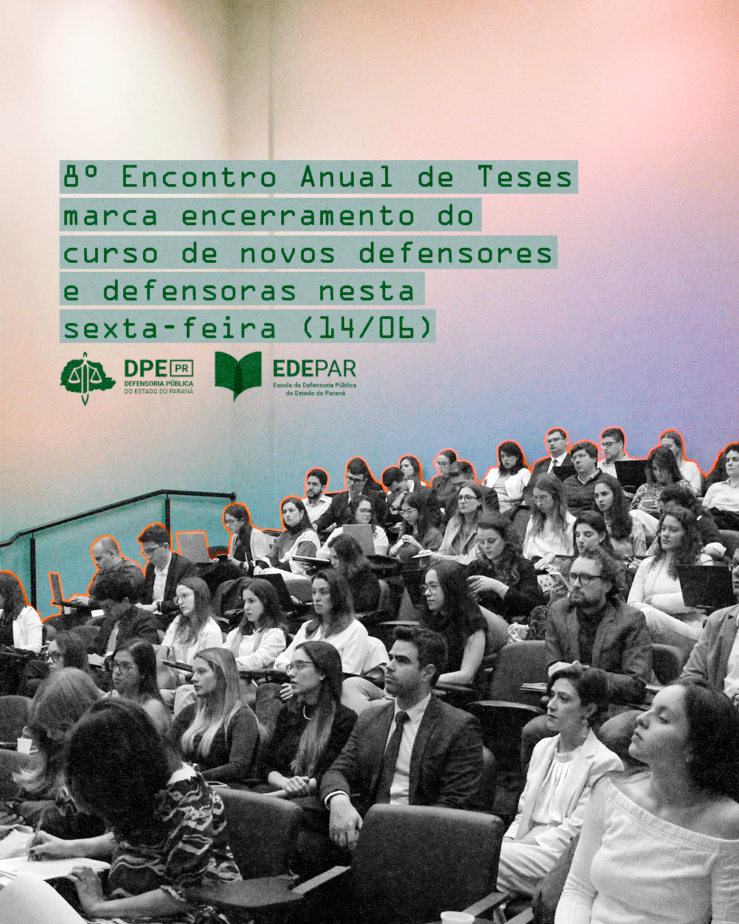 Imagem com a capa da matéria. Na foto temos a plateia do evento junto do título da reportagem.