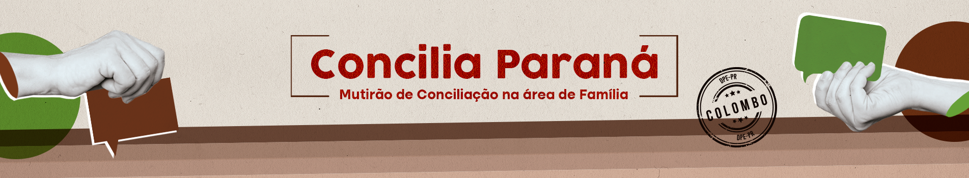 Banner com as informações de divulgação no mutirão Concilia Paraná em Colombo.