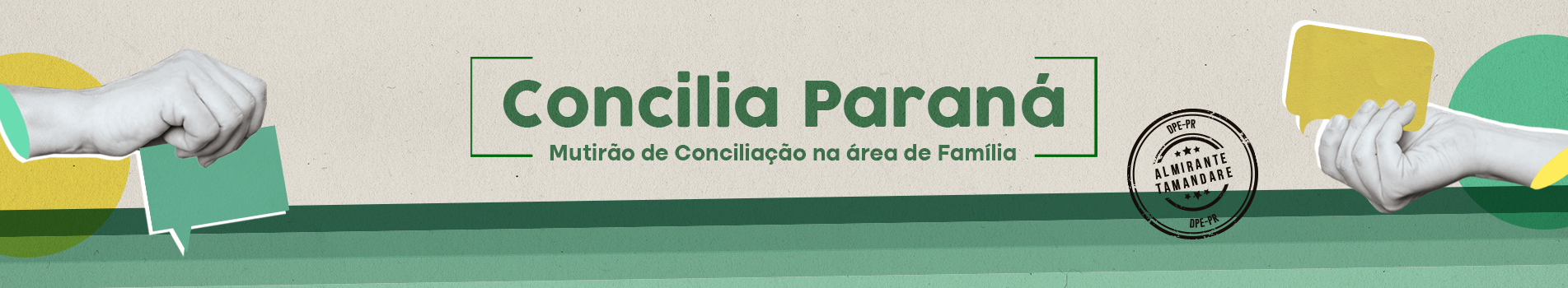 Imagem com arte gráfica com as informações do mutirão Concilia Paraná em Almirante Tamandaré.