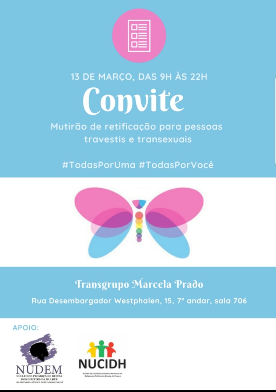 Convite: mutirão de retificação para pessoas travestis e transexuais