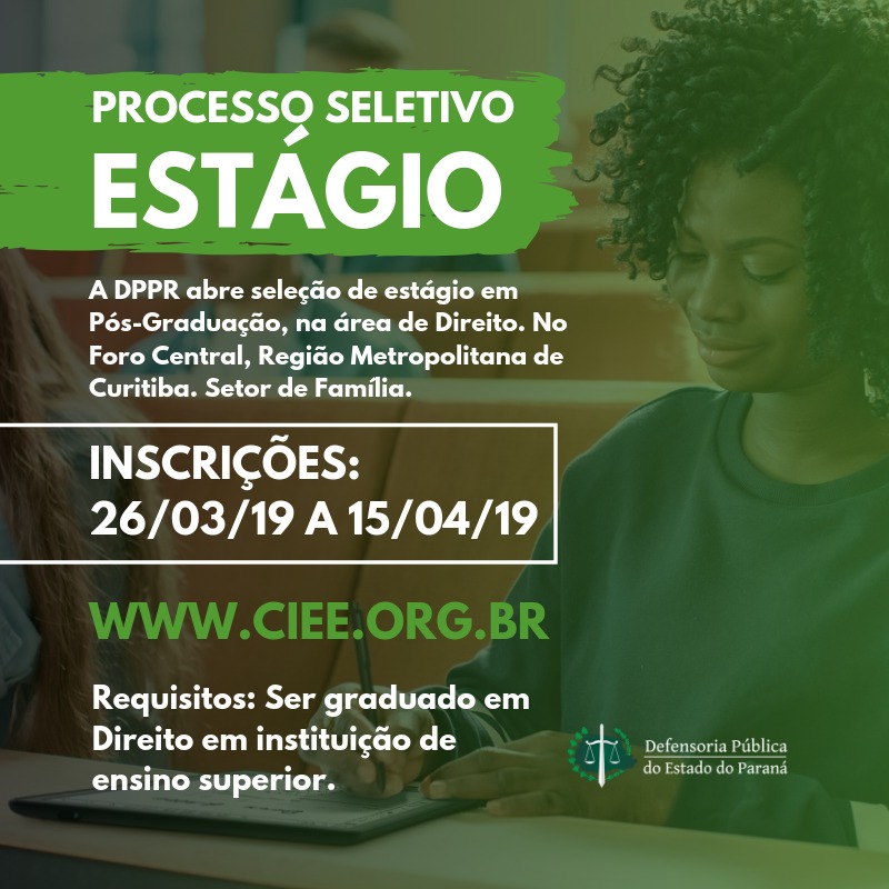 DPPR abre vagas de estágio em Curitiba e Londrina