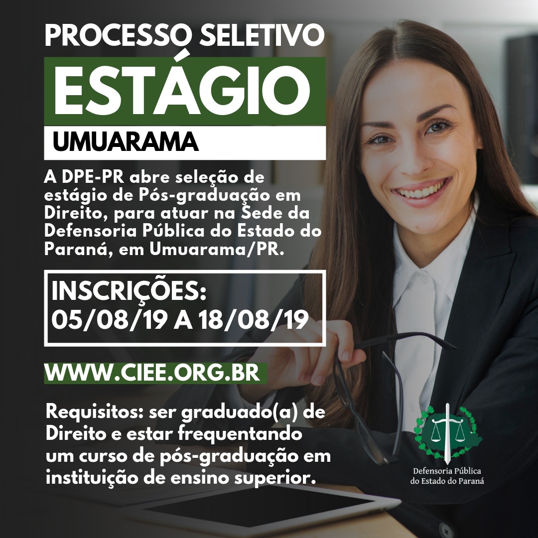 DPE-PR abre vagas de estágio em Umuarama