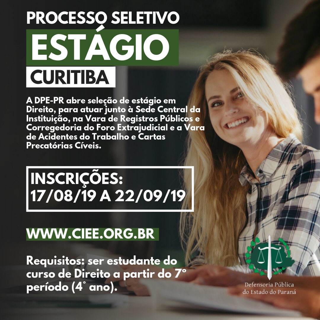 DPE-PR abre vagas de estágio em Curitiba