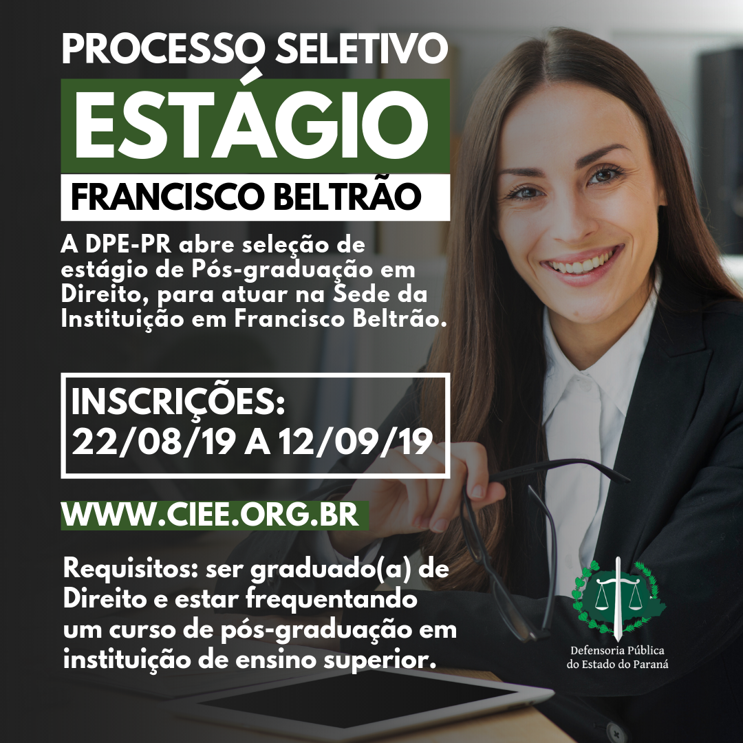 DPE-PR abre vagas de estágio em Francisco Beltrão