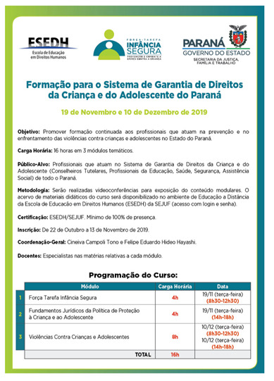 DPE-PR participa de curso que aborda garantias de direitos da criança e do adolescente