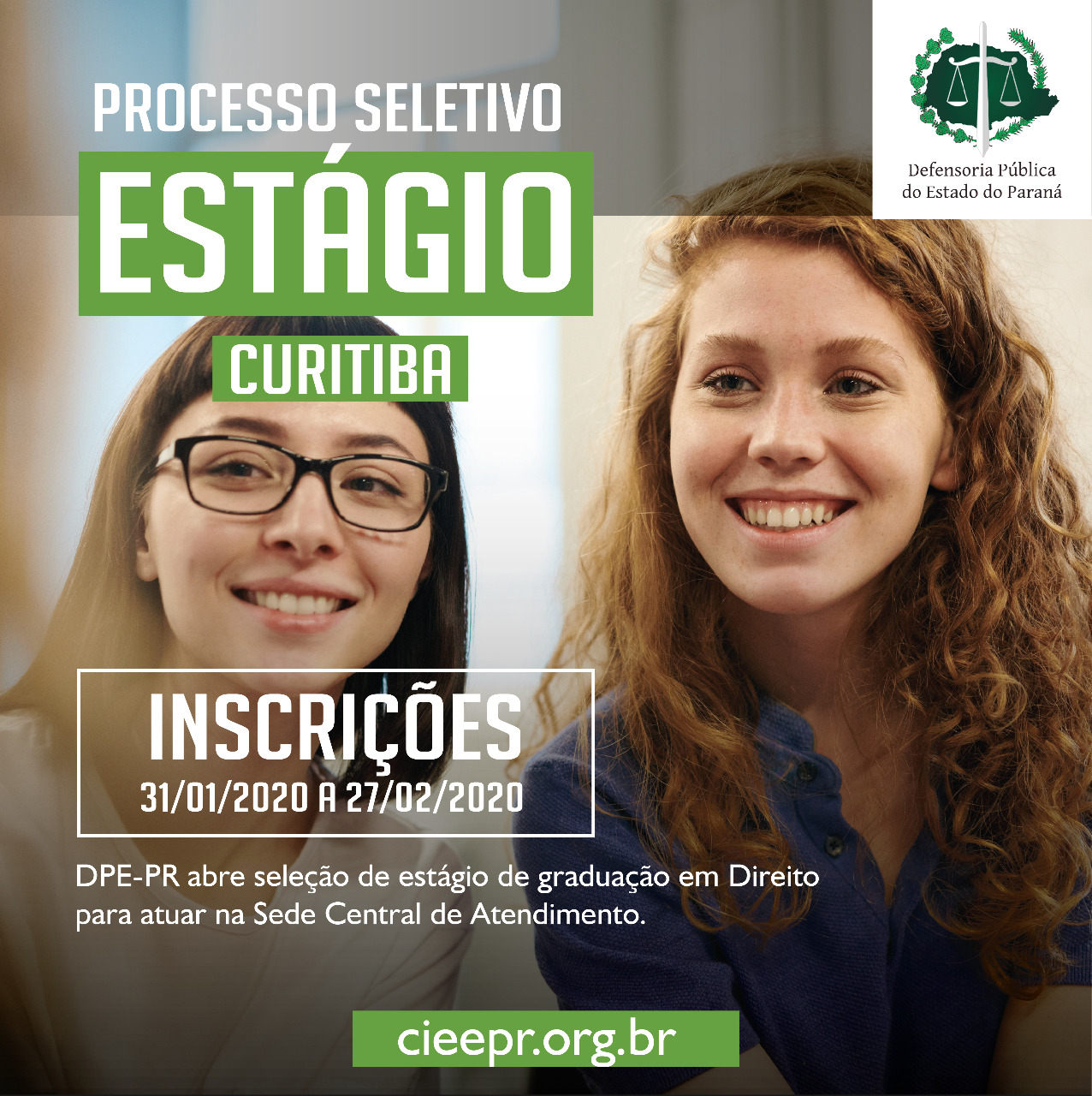 A Defensoria Pública do Estado do Paraná está com vaga de estágio disponível para estudantes de graduação em direito, para atuar na Sede da Instituição em Londrina. Para se inscrever, é necessário estar devidamente matriculada(o) a partir do 5° período do curso.