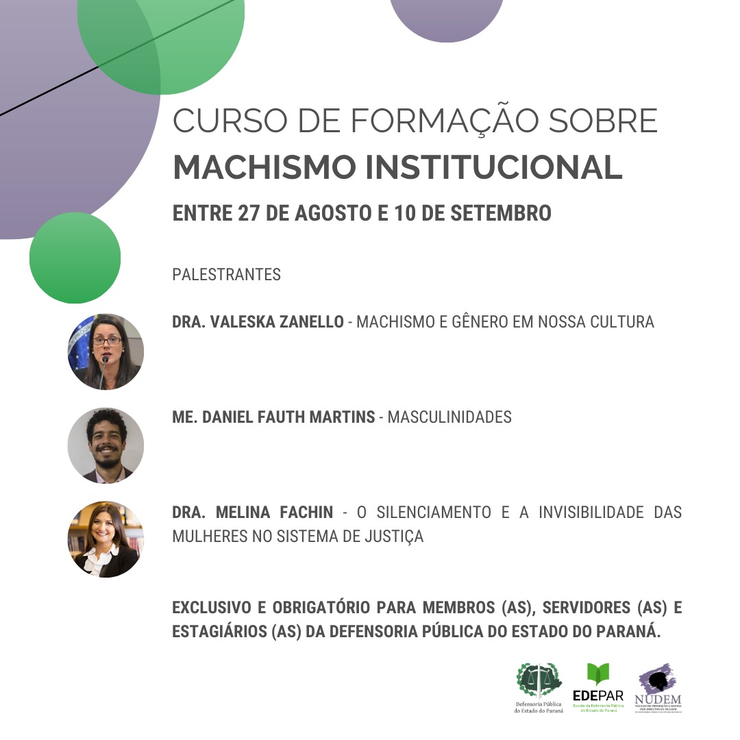 DPE-PR promove formação sobre machismo institucional