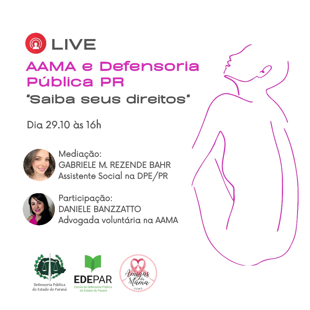 DPE-PR e AAMA organizam live sobre saúde da mulher no Outubro Rosa.