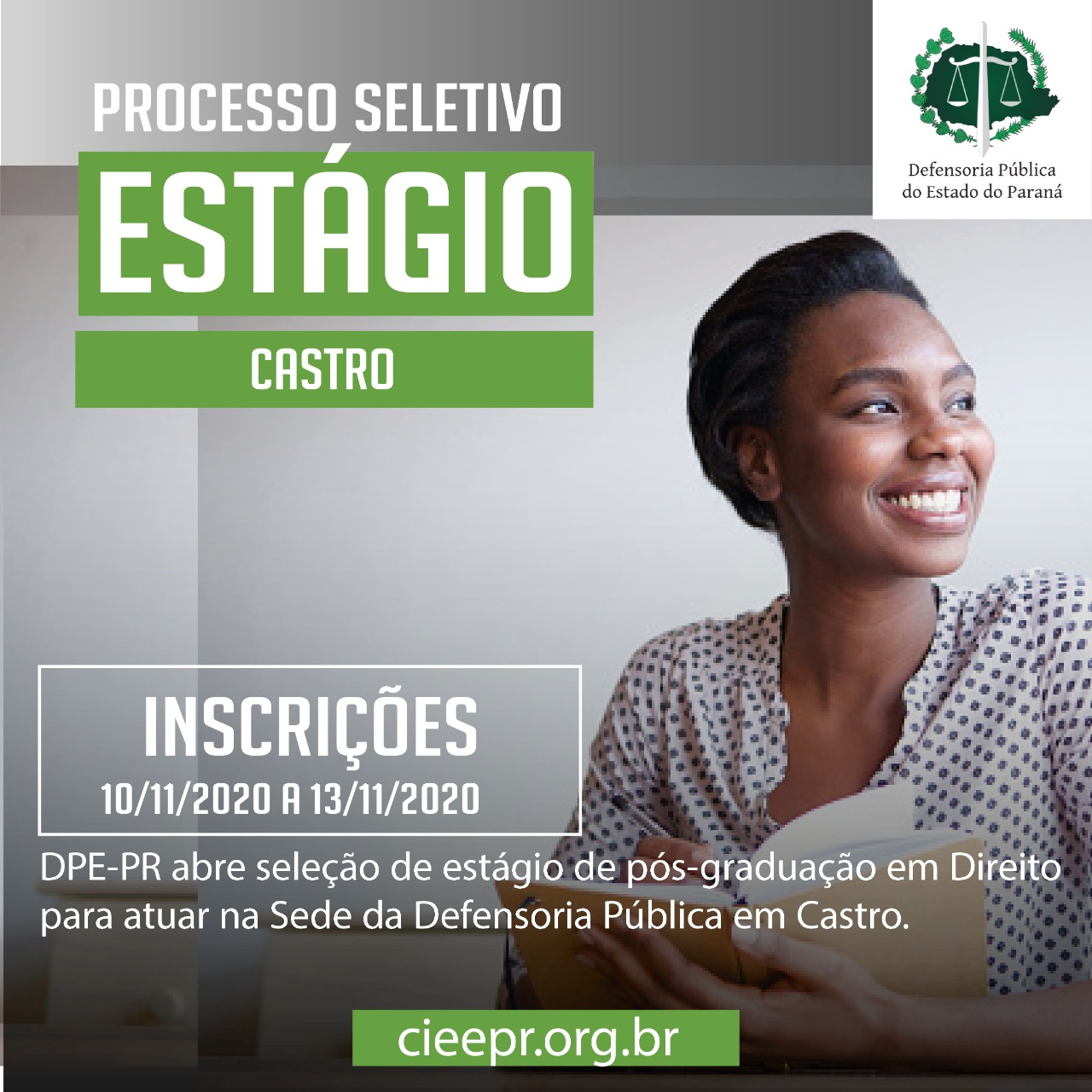 DPE-PR em Castro abre vagas de estágio em Pós-Graduação.