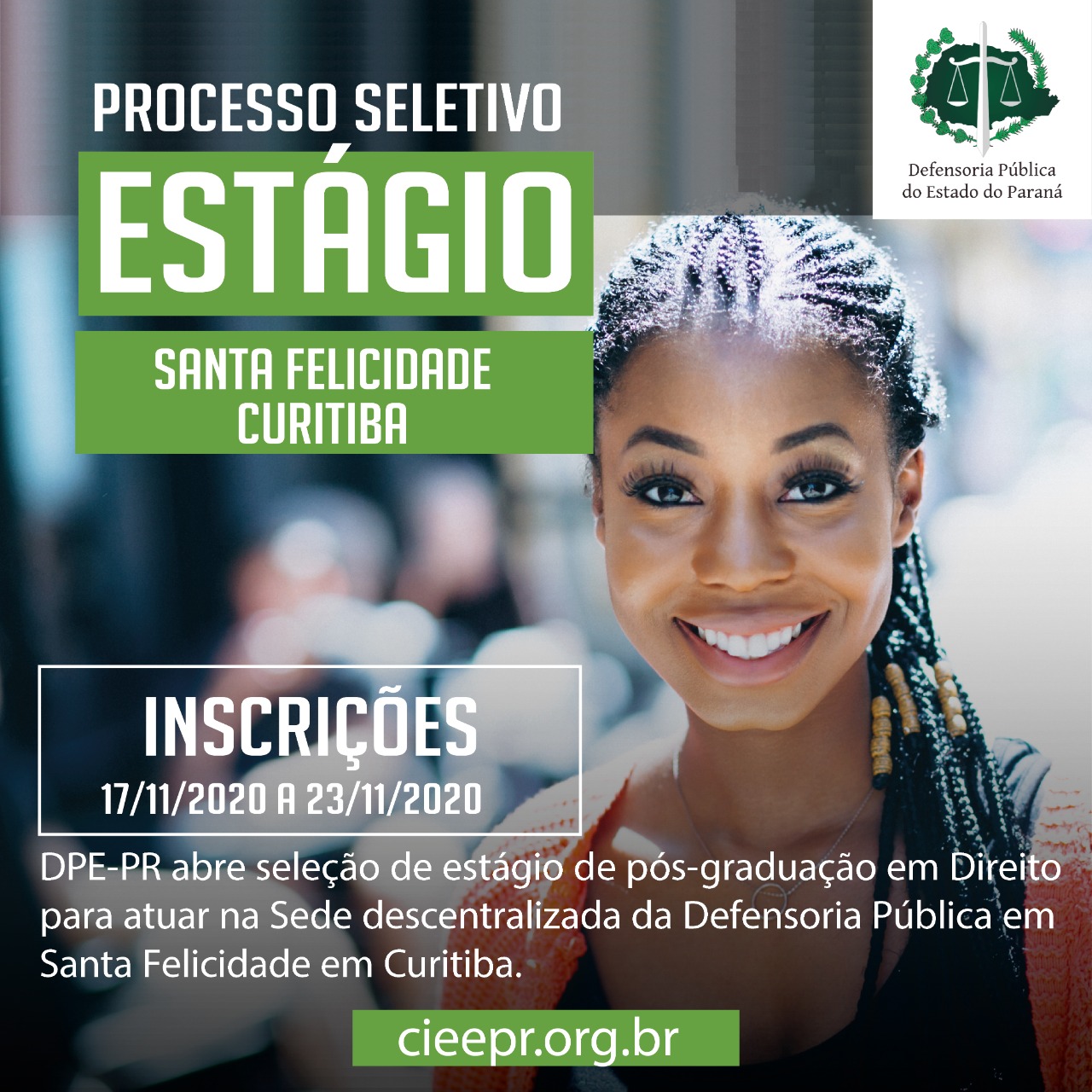 DPE-PR em Santa Felicidade abre vagas de estágio em Pós-Graduação