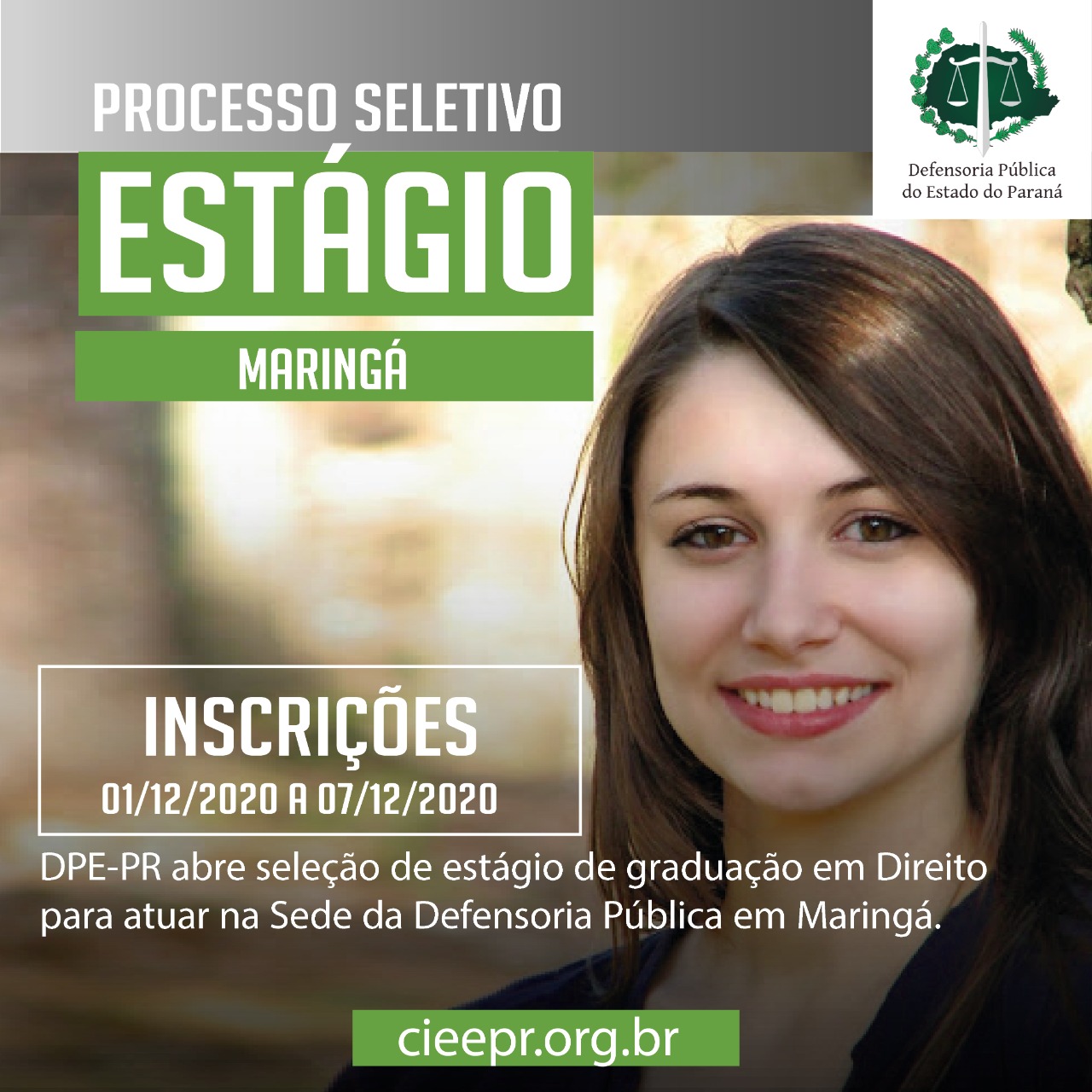 DPE-PR abre vaga de estágio em Maringá.