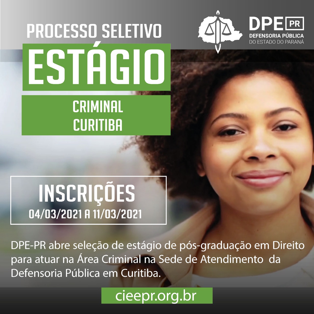 DPE-PR abre vagas de estágio para estudantes de Direito
