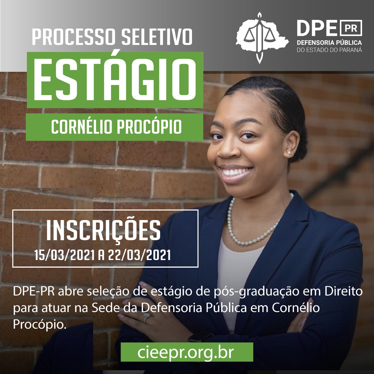DPE-PR em Curitiba abre vaga de estágio em Pós-Graduação