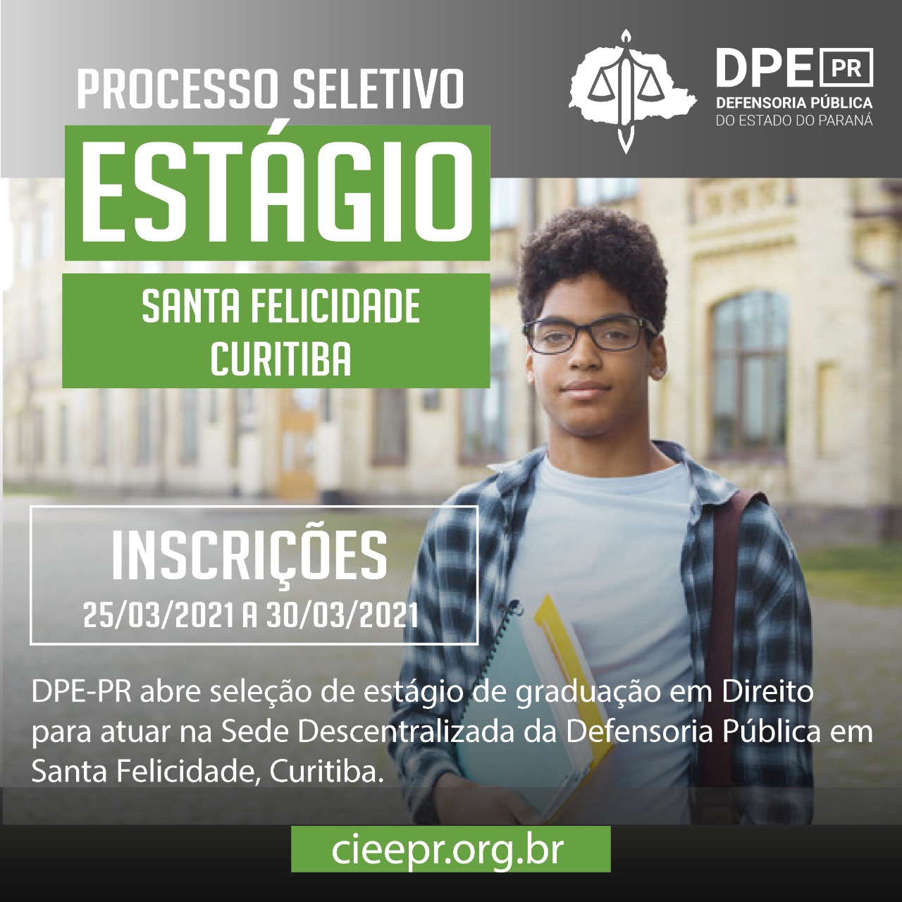 DPE-PR abre vaga de estágio para estudantes de Direito
