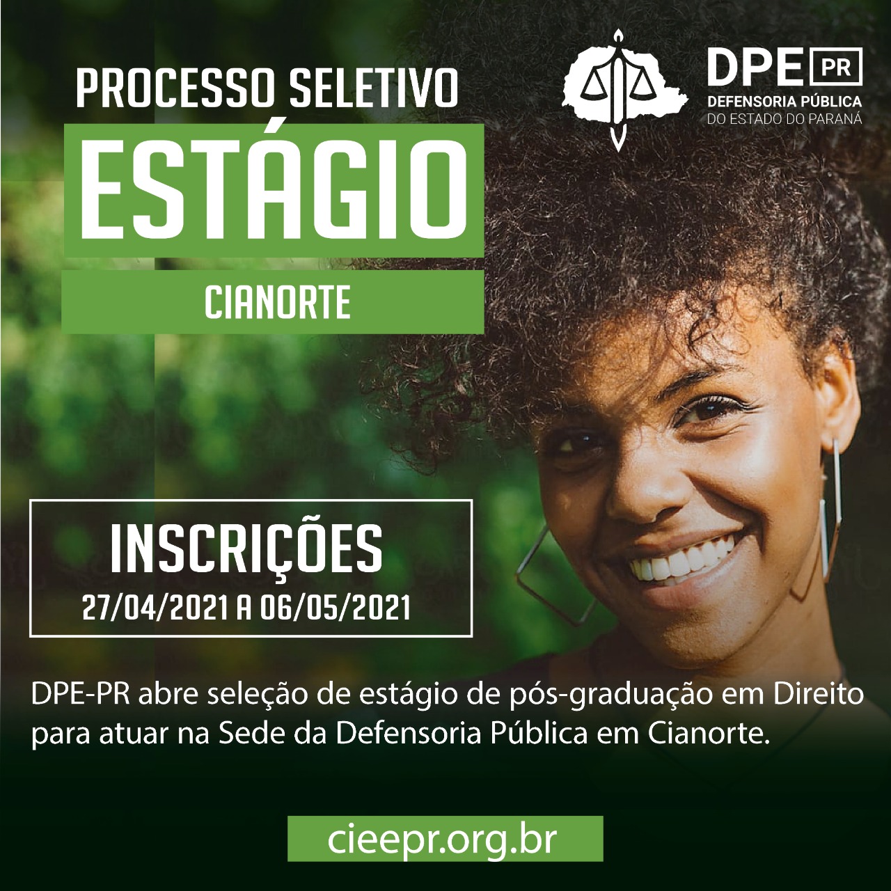 DPE-PR abre processo seletivo de estágio de pós-graduação em Direito na sede em Cianorte