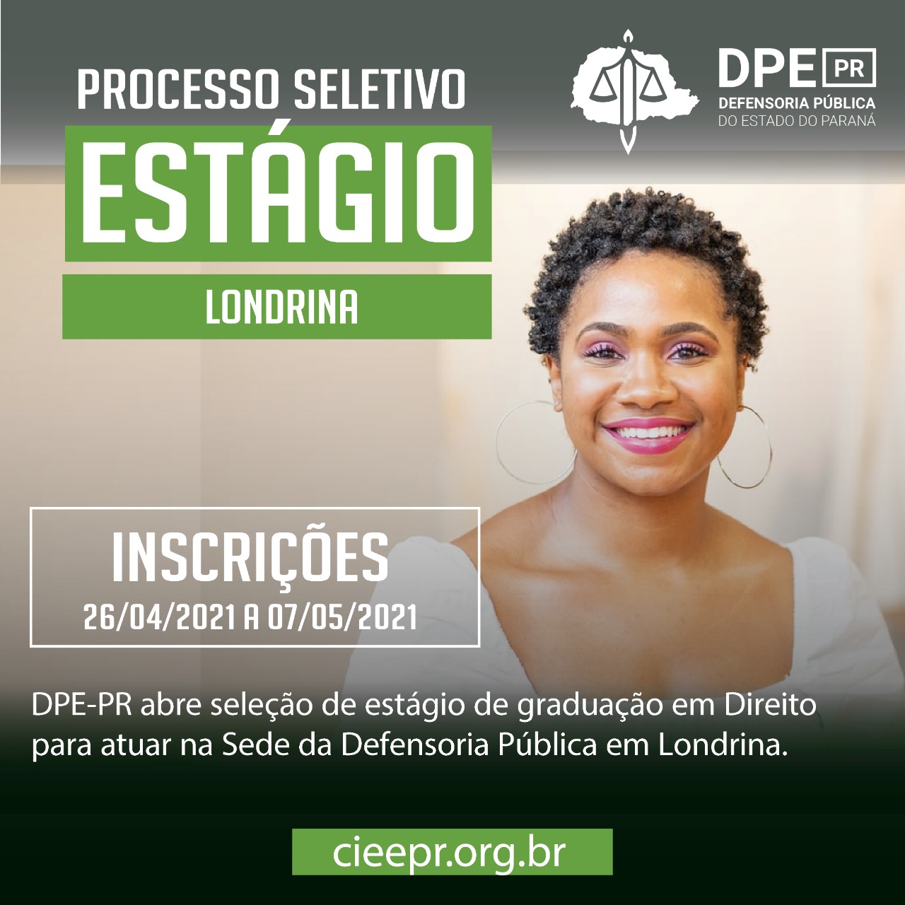 DPE-PR abre vaga de estágio para atuar na sede de Londrina