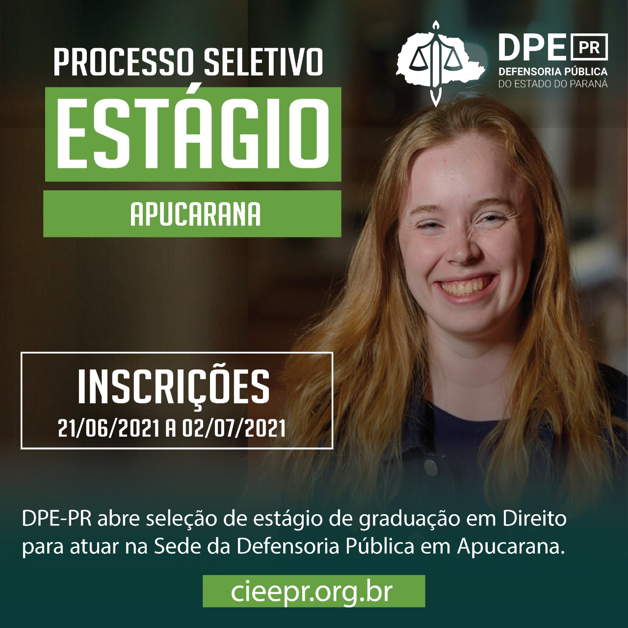 DPE-PR abre processo de estágio para atuar na sede de Apucarana