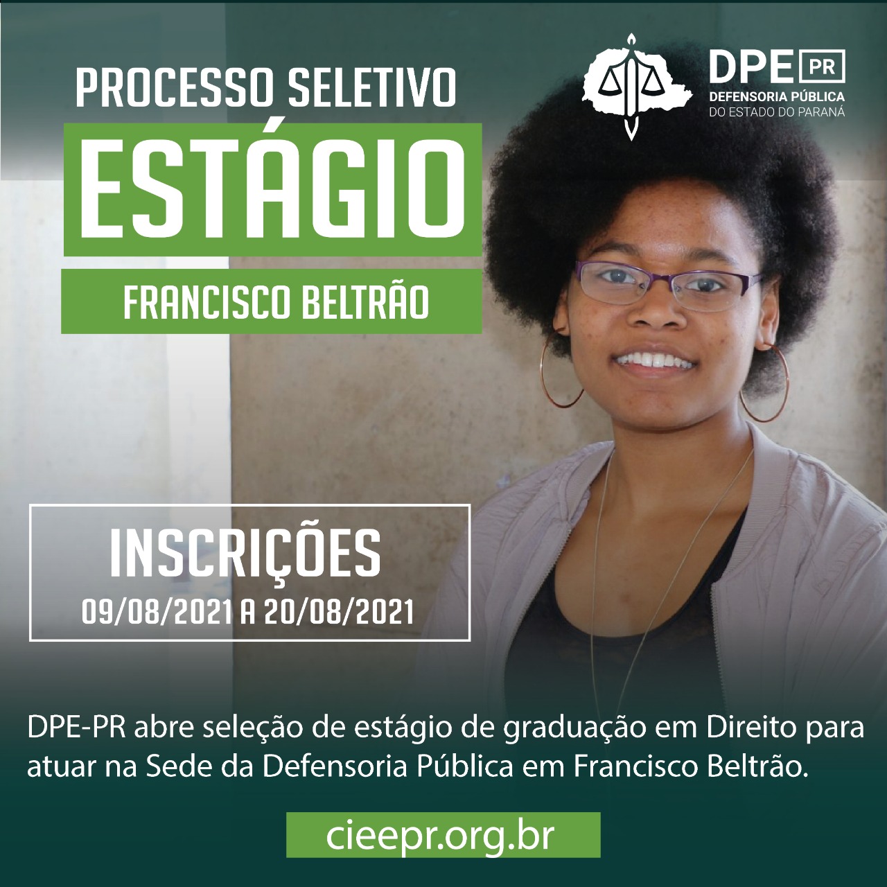 DPE-PR abre vaga de estágio para atuar na sede de Francisco Beltrão
