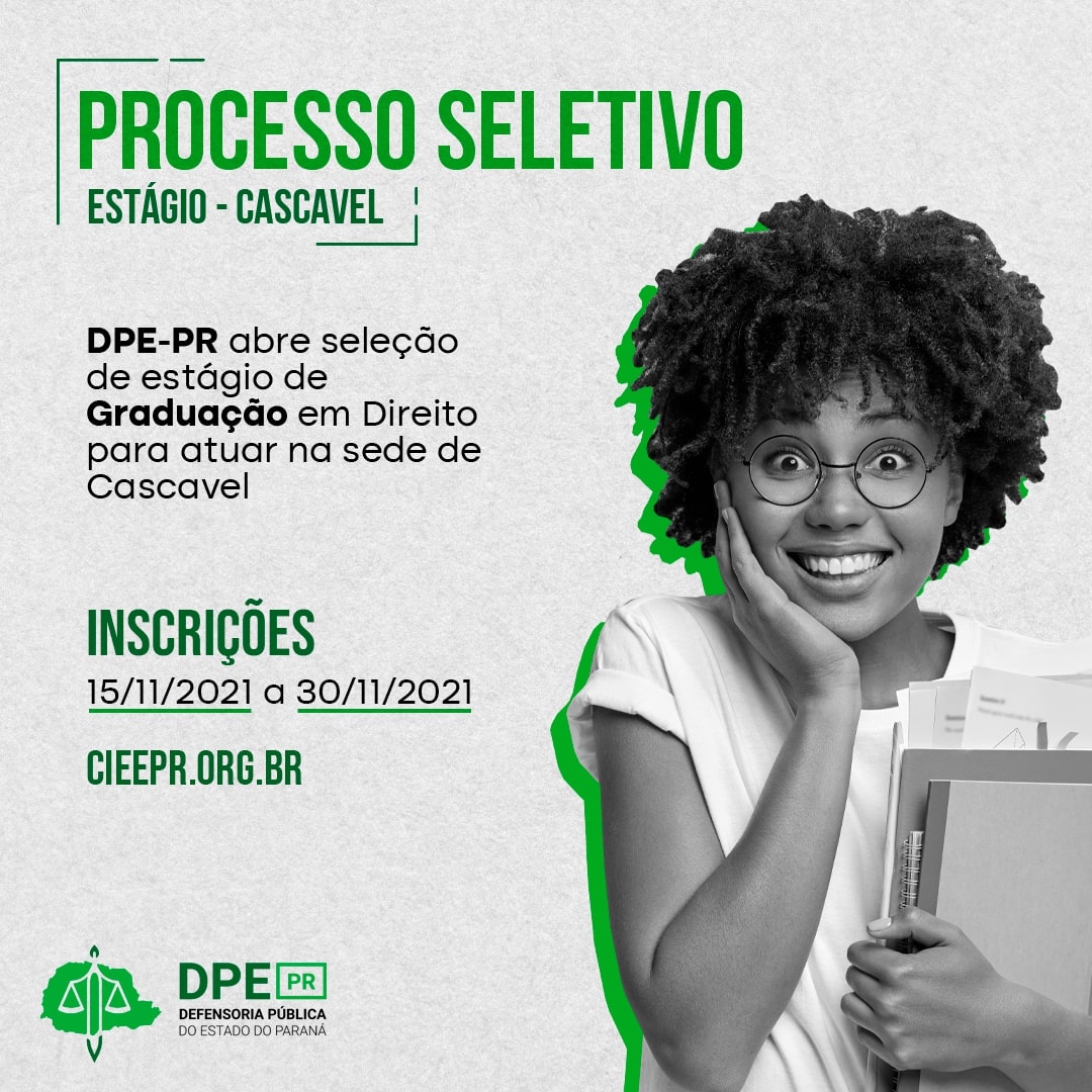  DPE-PR abre vaga de estágio para estudantes de Direito