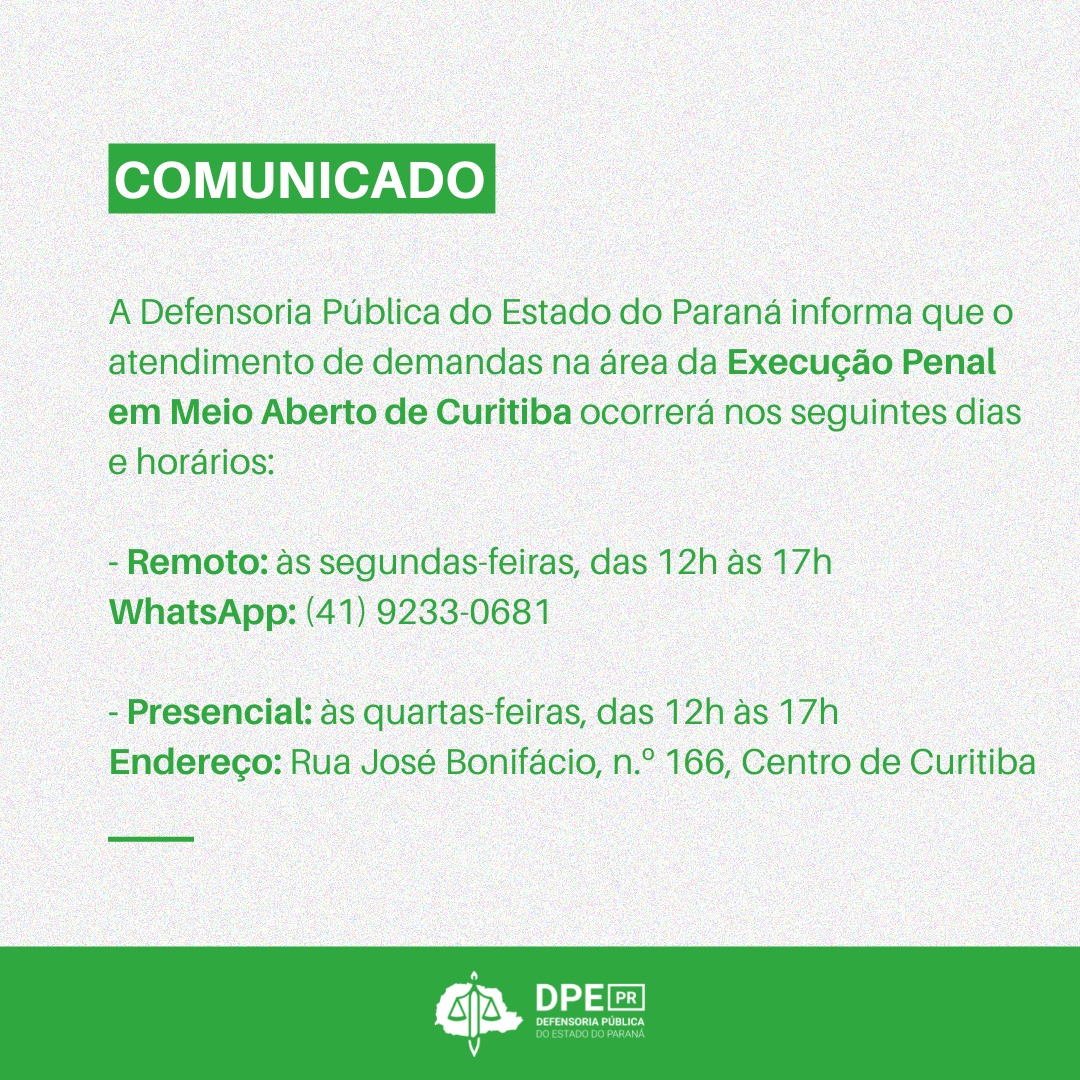 Comunicado - Execução Penal | Curitiba