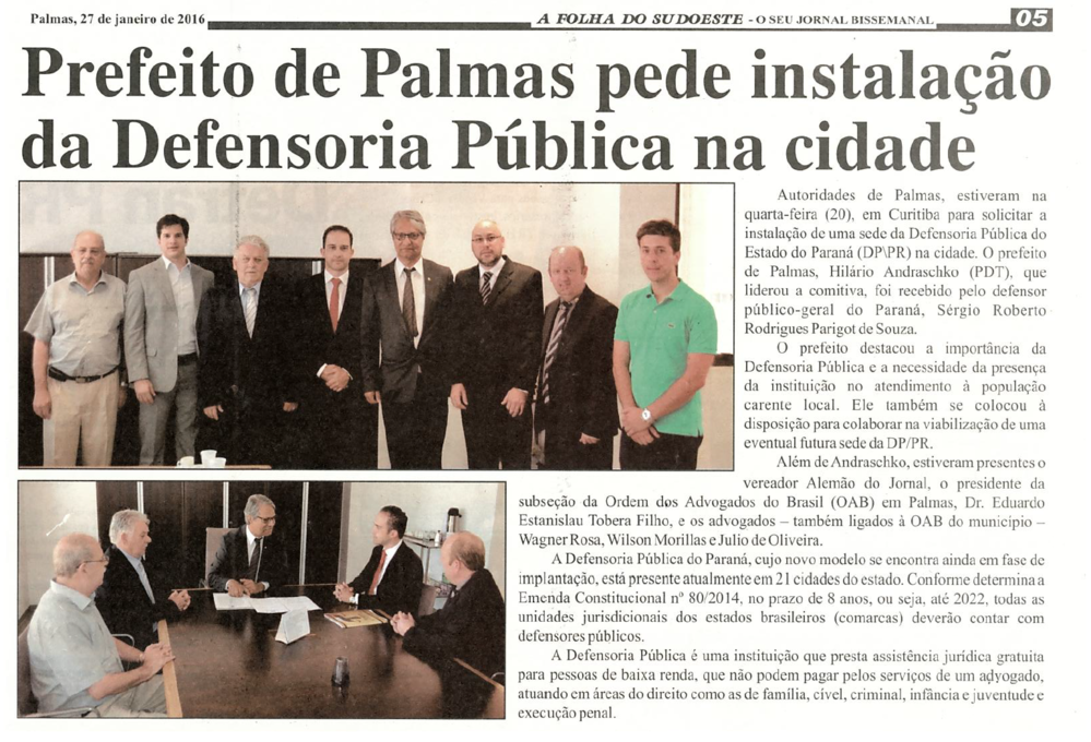 Prefeito de Palmas pede instalação da Defensoria Pública na cidade