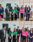 Imagem das Defensoras Aline Bastos e Renata Miranda discursando durante a cerimônia de inauguração.