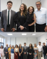 Imagem que mostra dois momentos: a nova defensora pública, Gabriela Vizel Gomes, com os pais e o defensor público geral do Paraná e a nova defensora com os membros e membras da administração superior da Defensoria.