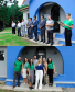 Imagem com duas fotos: acima, representantes de instituições do Poder Público; abaixo, equipe de execução penal da DPE-PR.