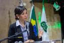 Autoridade discursa durante a cerimônia de posse. 
