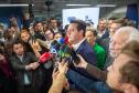 Governador Ratinho Júnior em coletiva após a cerimônia de inauguração. 