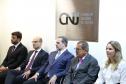 Da esquerda para direita: presidente do CONDEGE, Pedro Paulo Coelho, defensor geral do Paraná, Eduardo Abraão, presidente do STF e CNJ, ministro Dias Toffoli, ministro do STF, Humberto Martins e a defensora geral do Ceará, Mariana Lobo.
