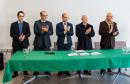 Da direita para esquerda: o subchefe da Casa Civil, Alexandre Guimarães, o assessor da governadoria, Marcos Aurélio Souza Pereira, o defensor público-geral do Estado, dr. Eduardo Abraão, o presidente da Assembleia Legislativa do Paraná, Ademar Traiano e o deputado estadual e primeiro secretário da ALEP, Luiz Cláudio Romanelli. 