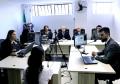 O ministro Ricardo Lewandowski participou e uma audiência de custódia conduzida pela juíza Fabiane Peruccini e que teve a presença do defensor público Rodolpho Mussel de Macedo (à direita).