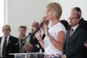 A secretária de Estado da Família e Desenvolvimento Social, Fernanda Richa. Ao fundo, o defensor público-geral, Eduardo Abraão.
(Foto: site Agência de Notícias do Paraná)