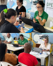 Mutirão com defensores públicos e servidores digitando, em frente ao computador.