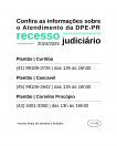 Imagem com informações sobre atendimento da DPE-PR no recesso judiciário.
