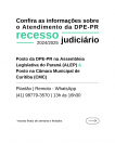 Imagem com informações sobre atendimento da DPE-PR no recesso judiciário.