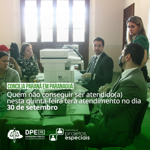 "Concilia Paraná" em Paranaguá | Quem não conseguir ser atendido(a) nesta quinta-feira terá atendimento no dia 30 de setembro